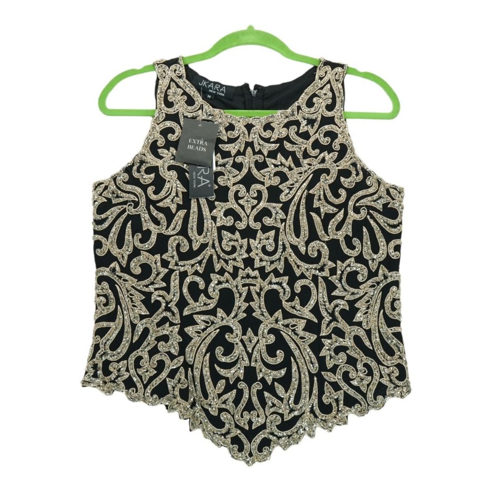 NWT J Kara New York Heavy‎ Beaded Black & Brown Tank Formal Wedding Top Size M